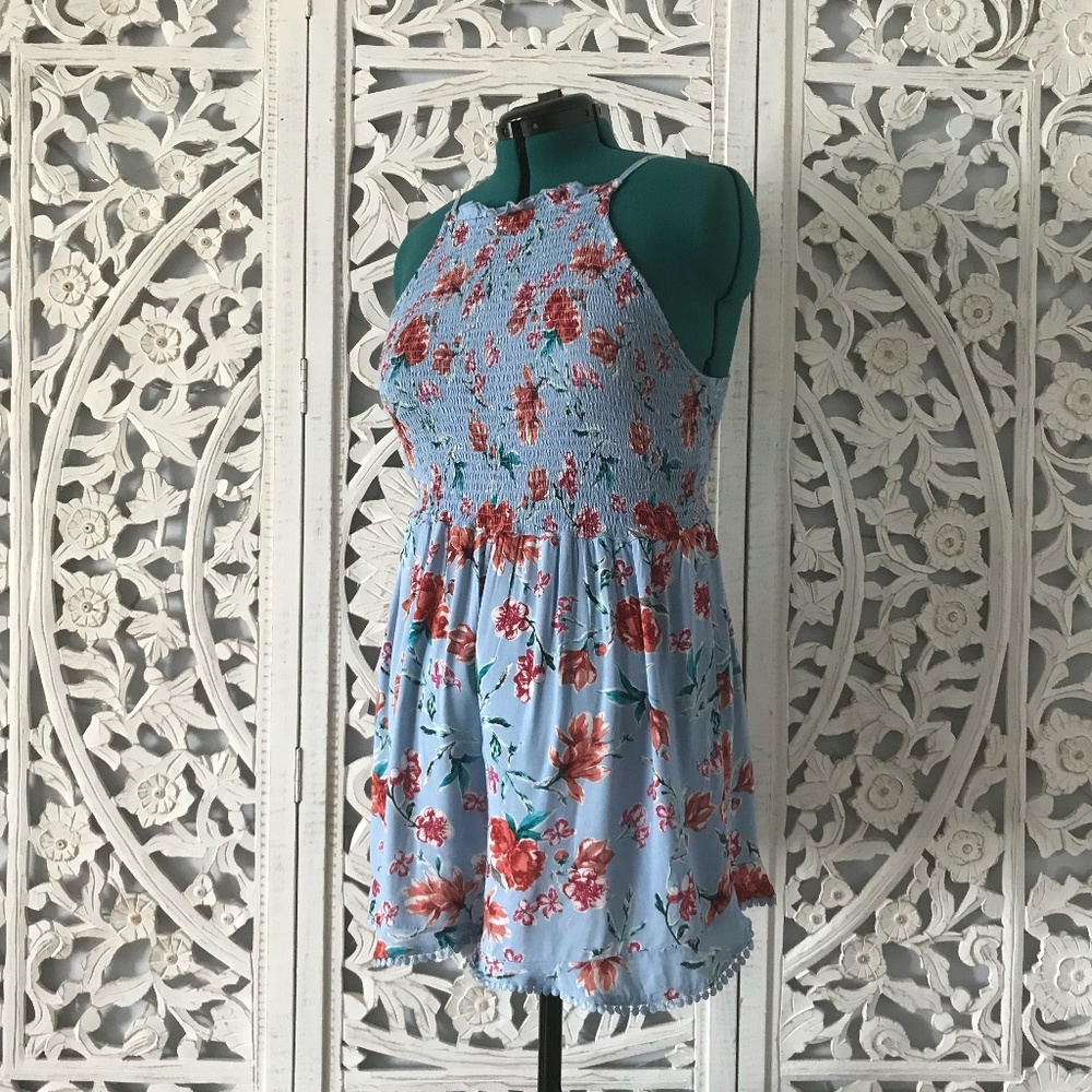 No Boundaries - Smocked Blue & Pink Floral Romper